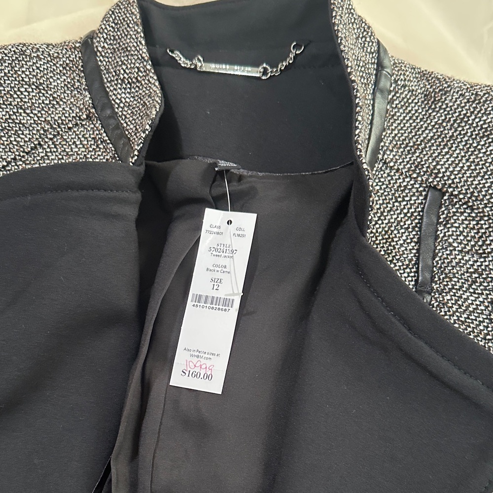 White House Black Market Tweed Blazer Black with Camel & Black Accents - Picture 8 of 16